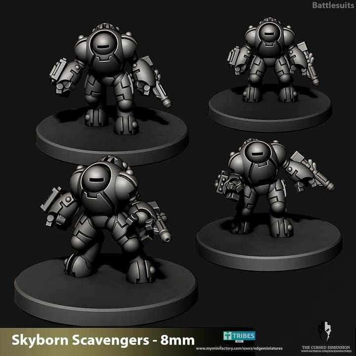 Skyborn Battlesuits | 8mm Epic Scale Sci-Fi Walker Miniature