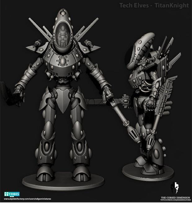Tech Elves/Cursed Elves Titan Knight | 32/28mm Heroic-Scale Sci-Fi  Miniatures