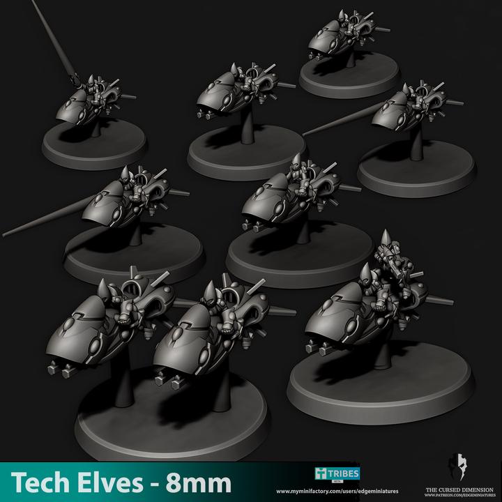 Tech Elves Jetbikes | 8mm Epic Scale Sci-Fi Bike Miniatures