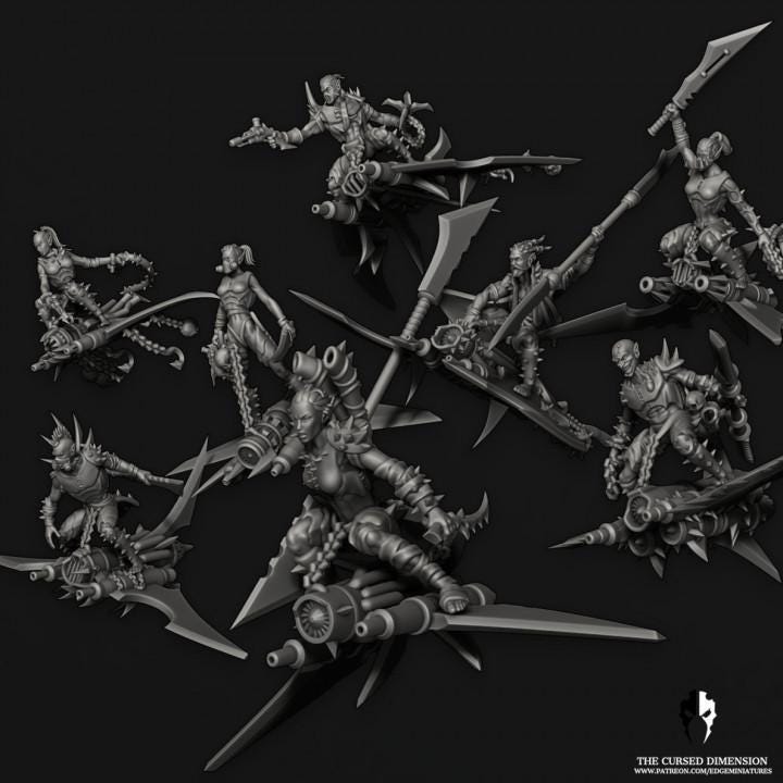 Cursed Elves Speed Freak Riders | 32/28mm Heroic-Scale Sci-Fi Miniatures