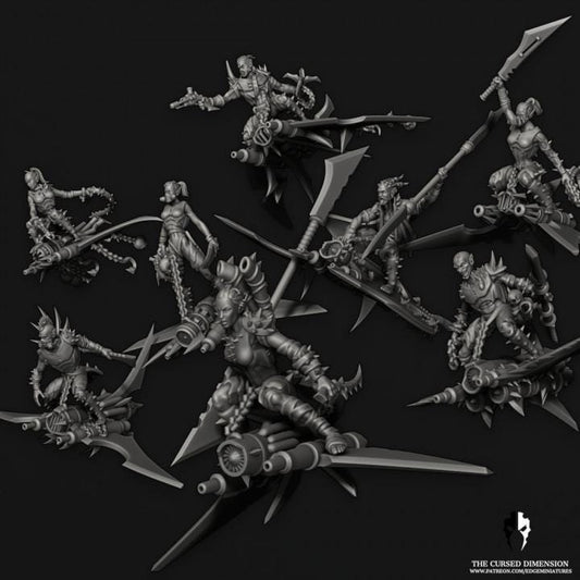 Cursed Elves Speed Freak Riders | 32/28mm Heroic-Scale Sci-Fi Miniatures