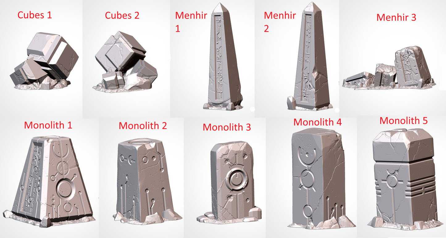 Multi Colour Xenos Monoliths | 32/28mm Wargaming Scenery and Miniature Terrain