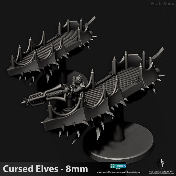 Cursed Elves Pirate Ships | 8mm Epic Scale Sci-Fi Vehicle Miniatures
