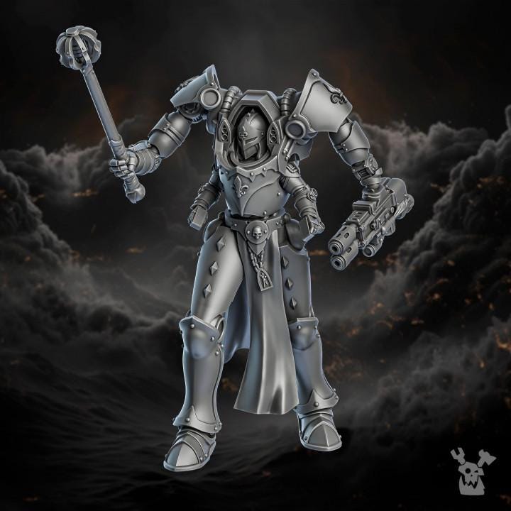 Metallic warrior figurine with armor and weapon on a dark background