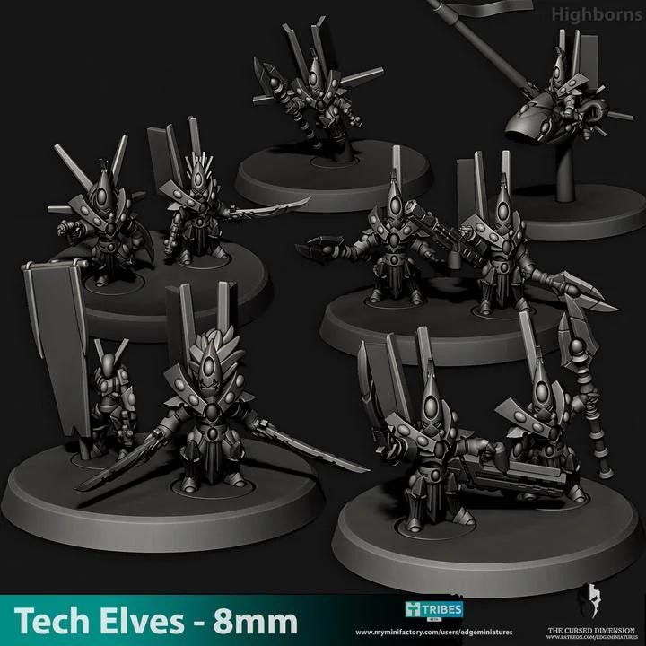 Tech Elves Highborns | 8mm Epic Scale Sci-Fi Infantry Miniatures