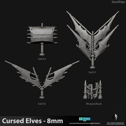 Cursed Elves Gun Ships | 8mm Epic Scale Sci-Fi Vehicle Miniatures