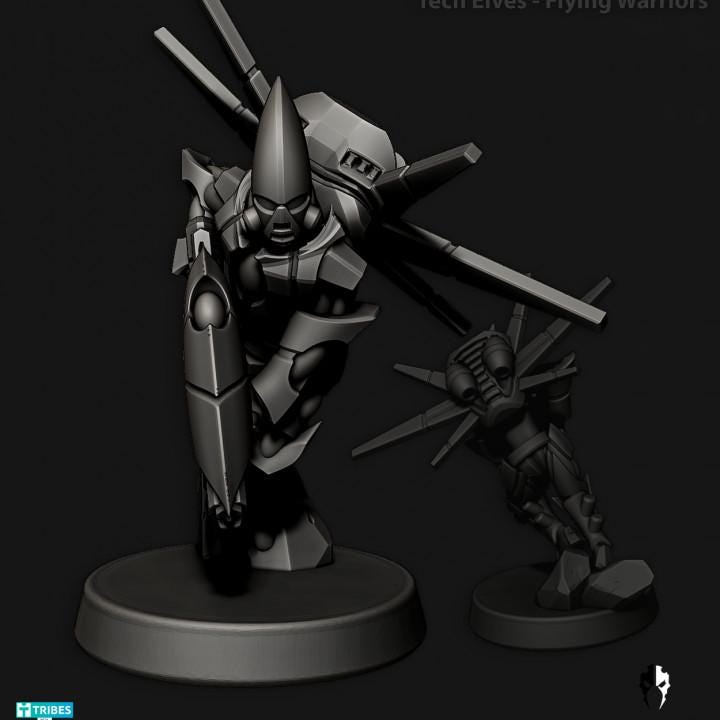Tech Elves Flying Warriors | 32/28mm Heroic-Scale Sci-Fi Miniatures