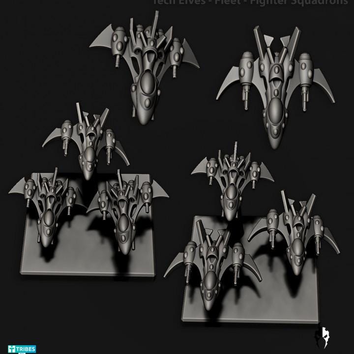 Tech Elves Fleet Scale Fighters | Space Fleet Scale Sci-Fi Miniatures