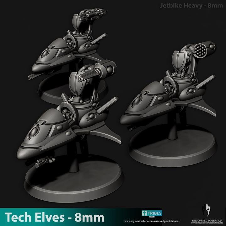 Tech Elves Heavy Jetbikes | 8mm Epic Scale Sci-Fi Vehicle Miniatures
