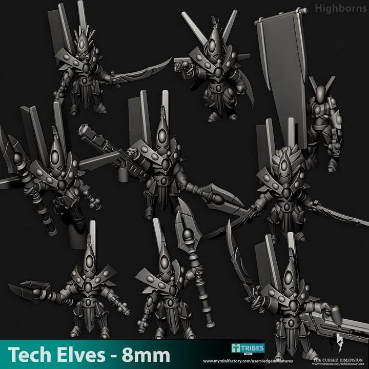 Tech Elves Highborns | 8mm Epic Scale Sci-Fi Infantry Miniatures