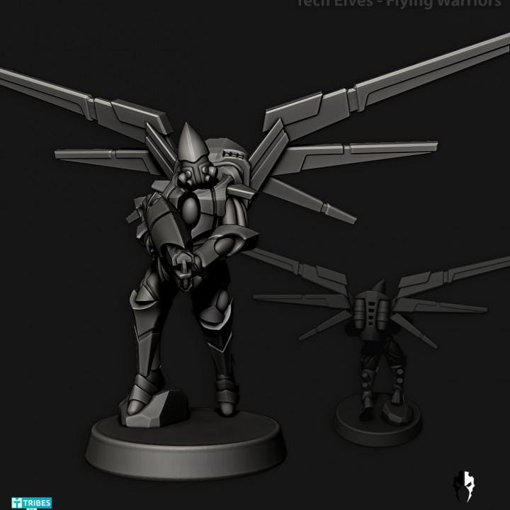 Tech Elves Flying Warriors | 32/28mm Heroic-Scale Sci-Fi Miniatures