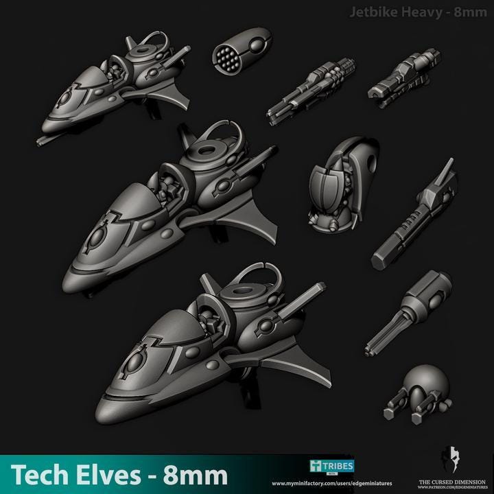 Tech Elves Heavy Jetbikes | 8mm Epic Scale Sci-Fi Vehicle Miniatures