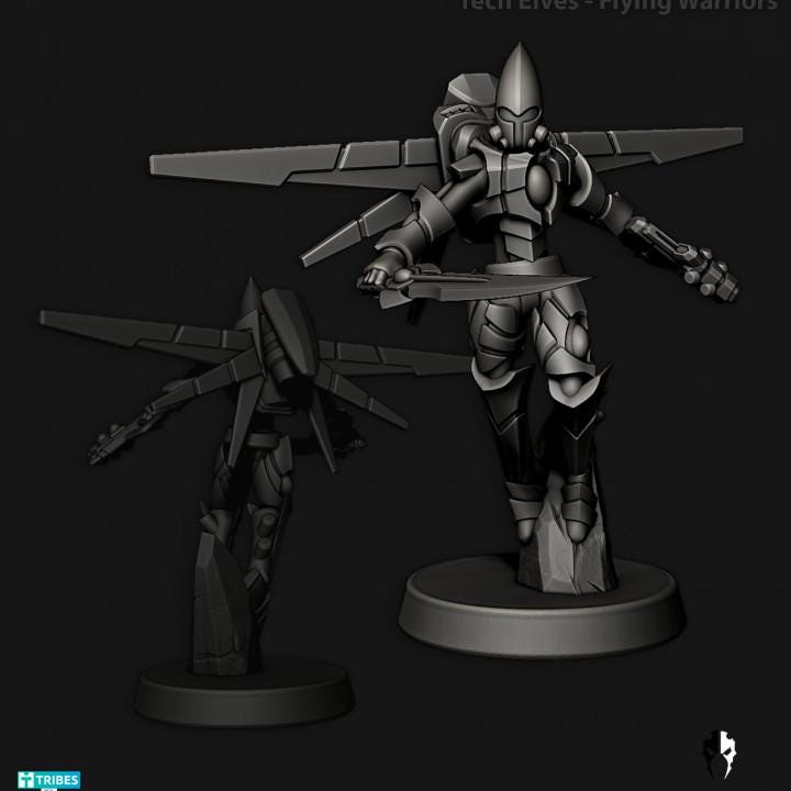 Tech Elves Flying Warriors | 32/28mm Heroic-Scale Sci-Fi Miniatures