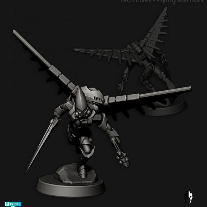 Tech Elves Flying Warriors | 32/28mm Heroic-Scale Sci-Fi Miniatures