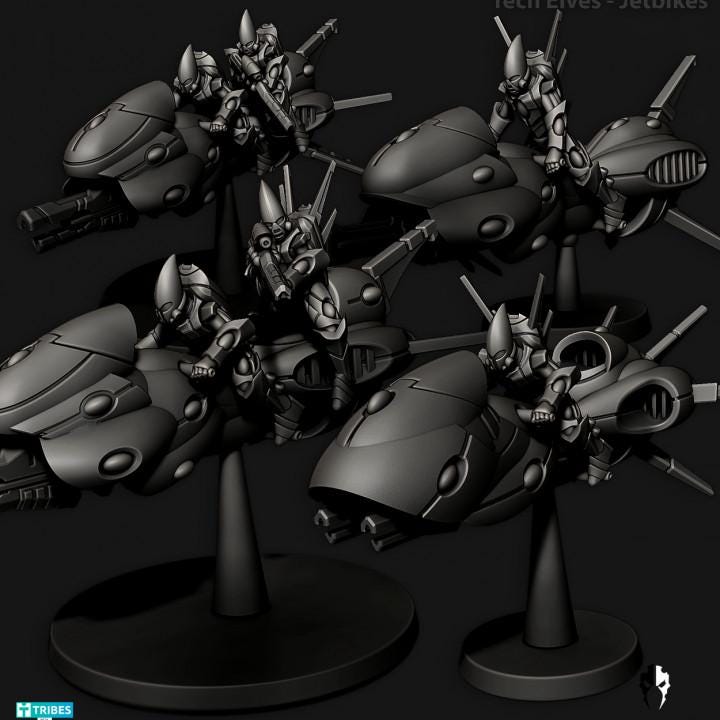 Tech Elves Jetbikes | 32/28mm Heroic-Scale Sci-Fi Bike Miniatures