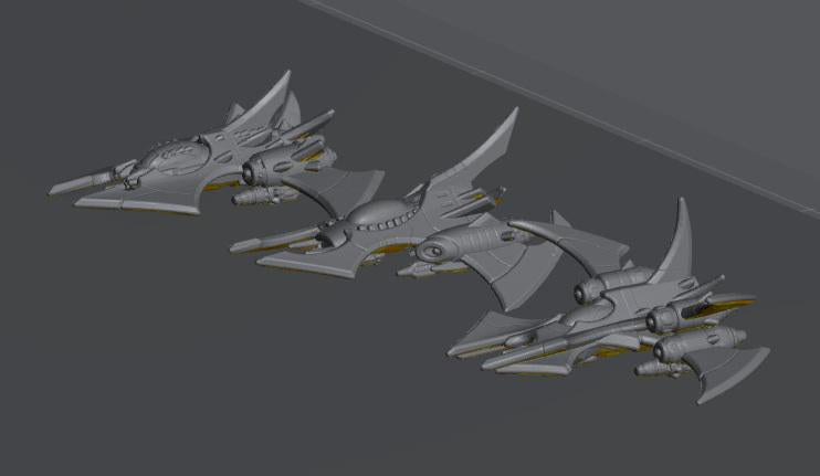 Cursed Elves Fleet Scale Fighters | Space Fleet Scale Sci-Fi Miniatures