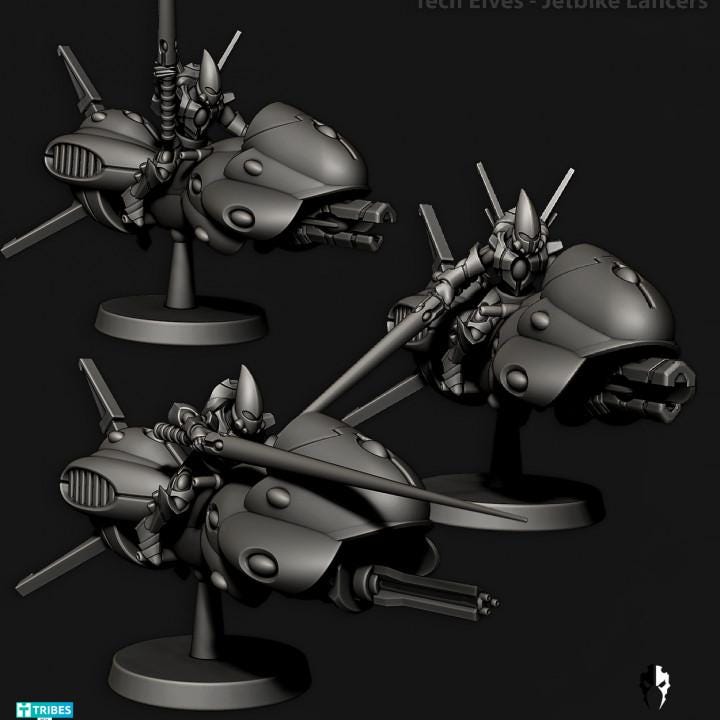 Tech Elves Jetbikes | 32/28mm Heroic-Scale Sci-Fi Bike Miniatures