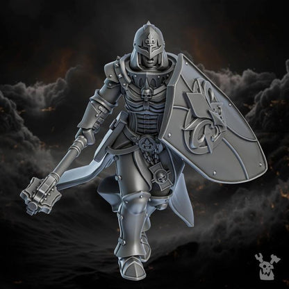 Metallic armor suit with a shield and weapon on a dark background