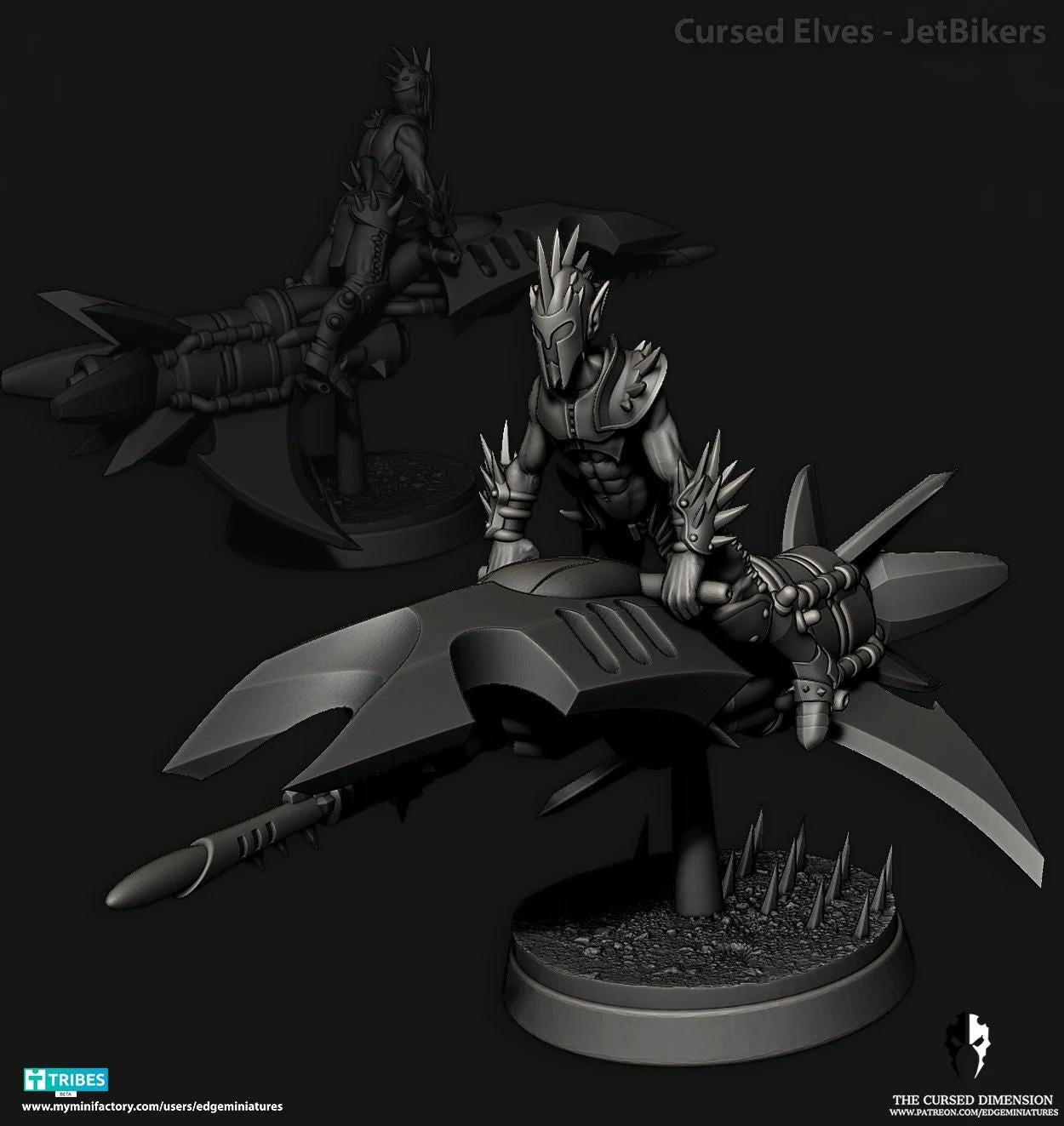 Cursed Elves Jetbikes | 32/28mm Heroic-Scale Sci-Fi Bike Miniatures