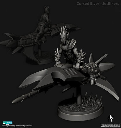 Cursed Elves Jetbikes | 32/28mm Heroic-Scale Sci-Fi Bike Miniatures
