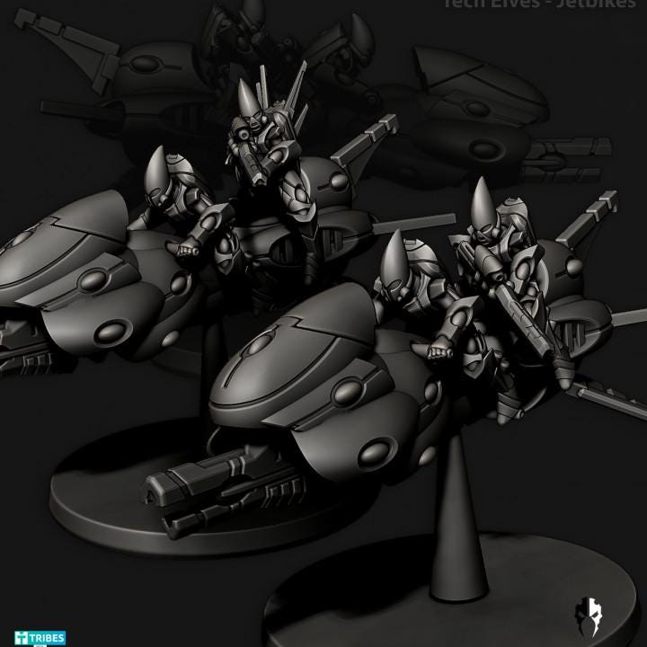 Tech Elves Jetbikes | 32/28mm Heroic-Scale Sci-Fi Bike Miniatures
