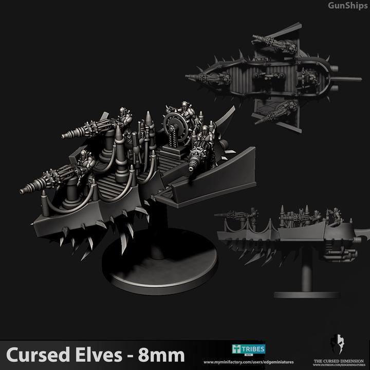 Cursed Elves Gun Ships | 8mm Epic Scale Sci-Fi Vehicle Miniatures
