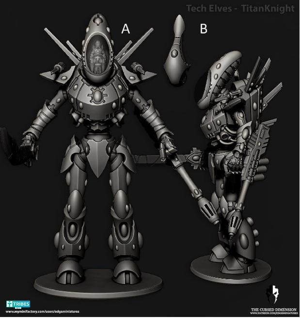 Tech Elves/Cursed Elves Titan Knight | 32/28mm Heroic-Scale Sci-Fi  Miniatures