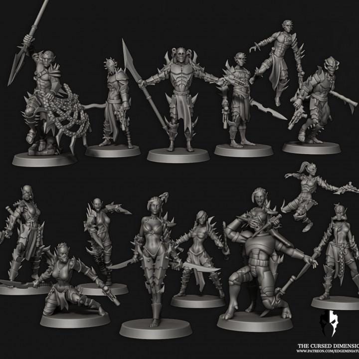 Cursed Elves Warriors | 32/28mm Heroic-Scale Sci-Fi Infantry Miniatures