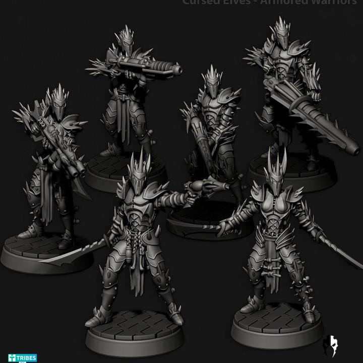 Cursed Elves Warriors | 32/28mm Heroic-Scale Sci-Fi Infantry Miniatures