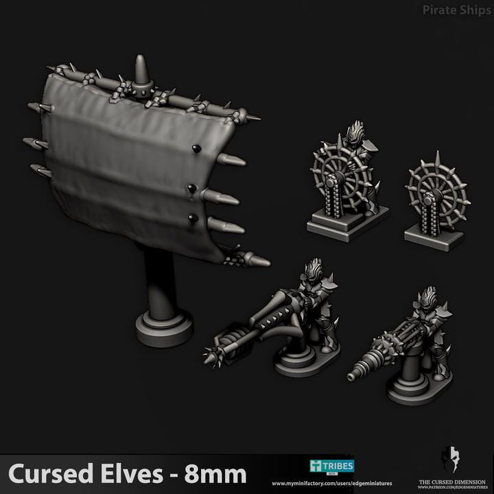 Cursed Elves Pirate Ships | 8mm Epic Scale Sci-Fi Vehicle Miniatures