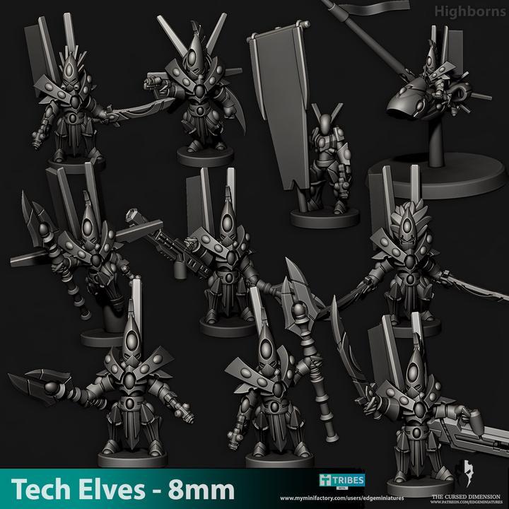 Tech Elves Highborns | 8mm Epic Scale Sci-Fi Infantry Miniatures
