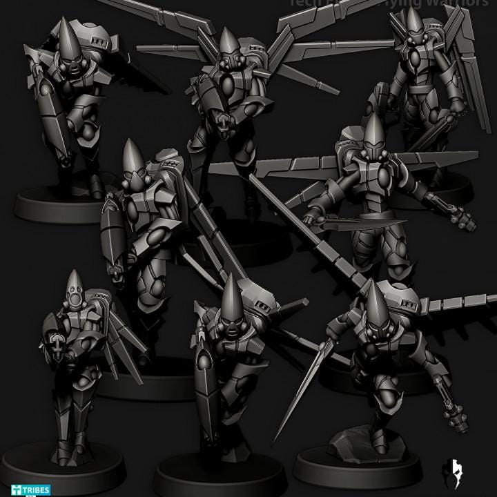 Tech Elves Flying Warriors | 32/28mm Heroic-Scale Sci-Fi Miniatures