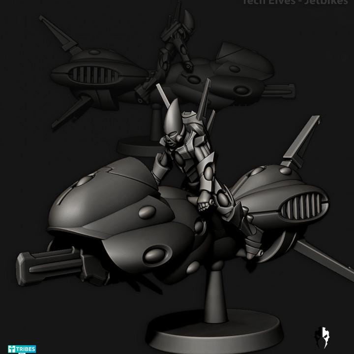 Tech Elves Jetbikes | 32/28mm Heroic-Scale Sci-Fi Bike Miniatures