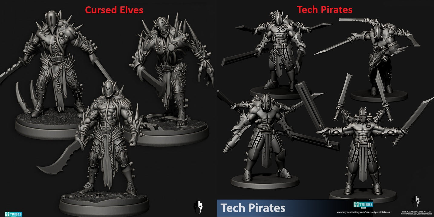 Cursed Elves/Tech Pirates Monstrosities | 32/28mm Heroic-Scale Sci-Fi Infantry Miniatures