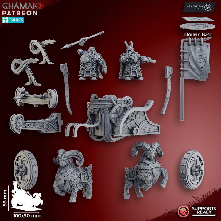 Dwarf Goat Chariot | 28mm Heroic-Scale Fantasy Chariot Miniatures