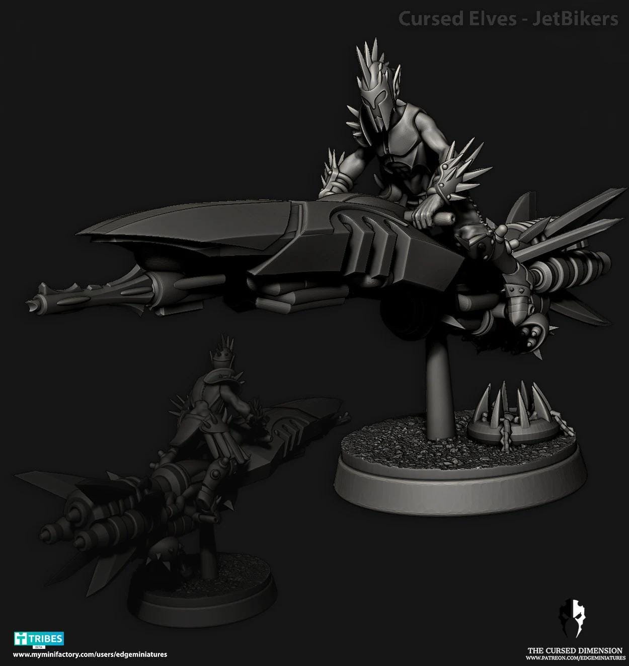 Cursed Elves Jetbikes | 32/28mm Heroic-Scale Sci-Fi Bike Miniatures