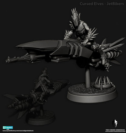 Cursed Elves Jetbikes | 32/28mm Heroic-Scale Sci-Fi Bike Miniatures