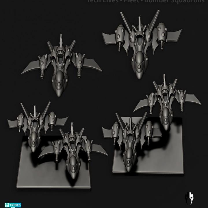 Tech Elves Fleet Scale Bombers | Space Fleet Scale Sci-Fi Miniatures