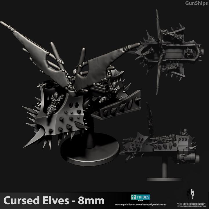 Cursed Elves Gun Ships | 8mm Epic Scale Sci-Fi Vehicle Miniatures