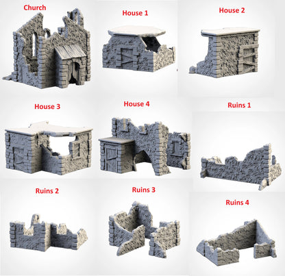 Fantasy Town Ruins | 32/28mm Wargaming Scenery and Miniature Terrain
