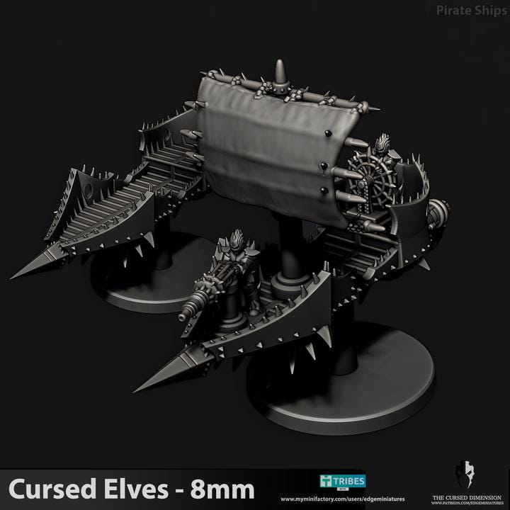 Cursed Elves Pirate Ships | 8mm Epic Scale Sci-Fi Vehicle Miniatures