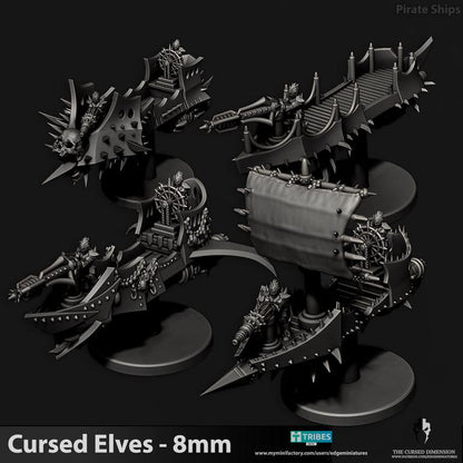 Cursed Elves Pirate Ships | 8mm Epic Scale Sci-Fi Vehicle Miniatures