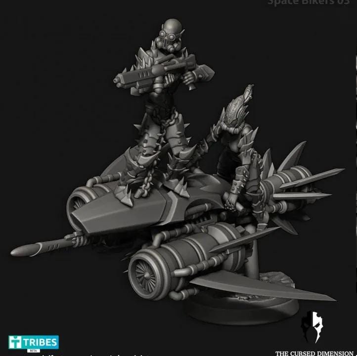 Cursed Elves Jetbikes | 32/28mm Heroic-Scale Sci-Fi Bike Miniatures