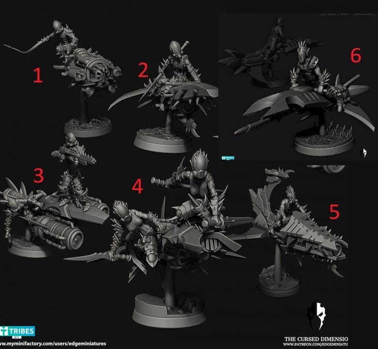Cursed Elves Jetbikes | 32/28mm Heroic-Scale Sci-Fi Bike Miniatures
