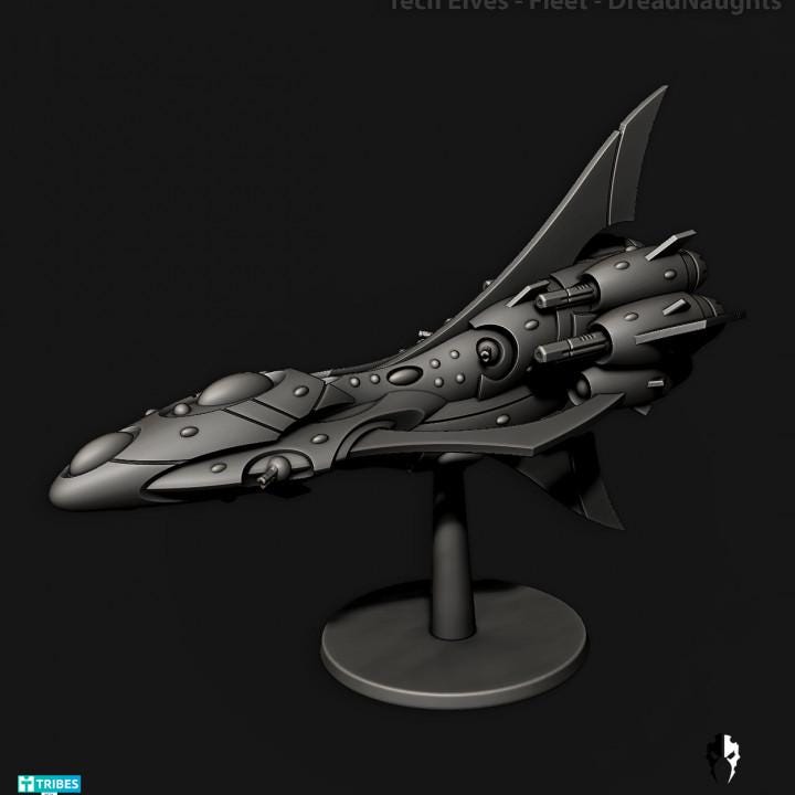Tech Elves Fleet Scale Dreadnaught | Space Fleet Scale Sci-Fi Miniatures