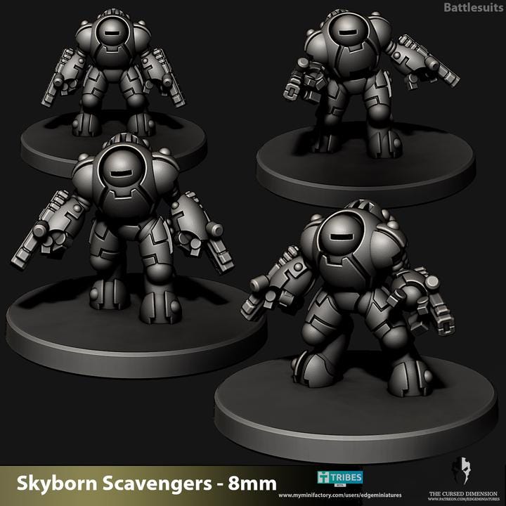 Skyborn Battlesuits | 8mm Epic Scale Sci-Fi Walker Miniature