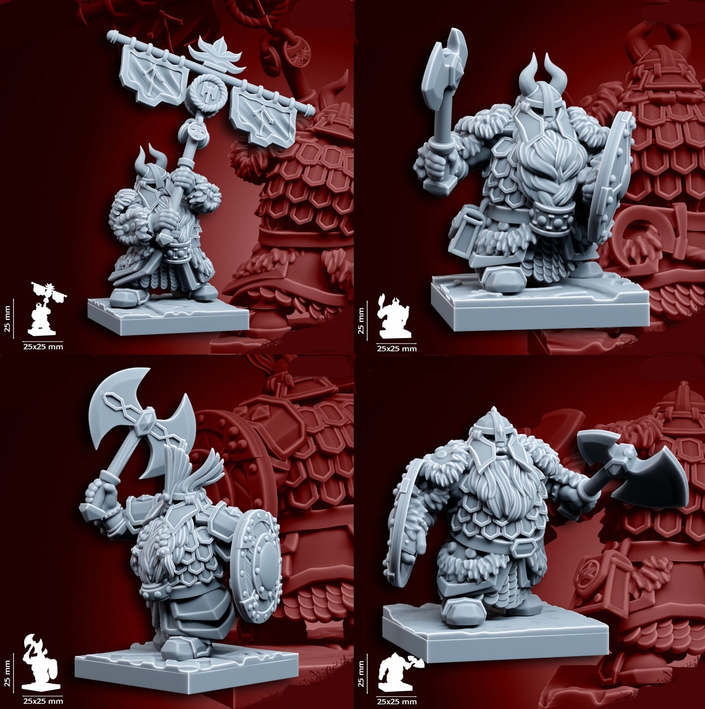 Dwarf Heavy Melee Warriors | 28mm Heroic-Scale Fantasy Infantry Miniatures