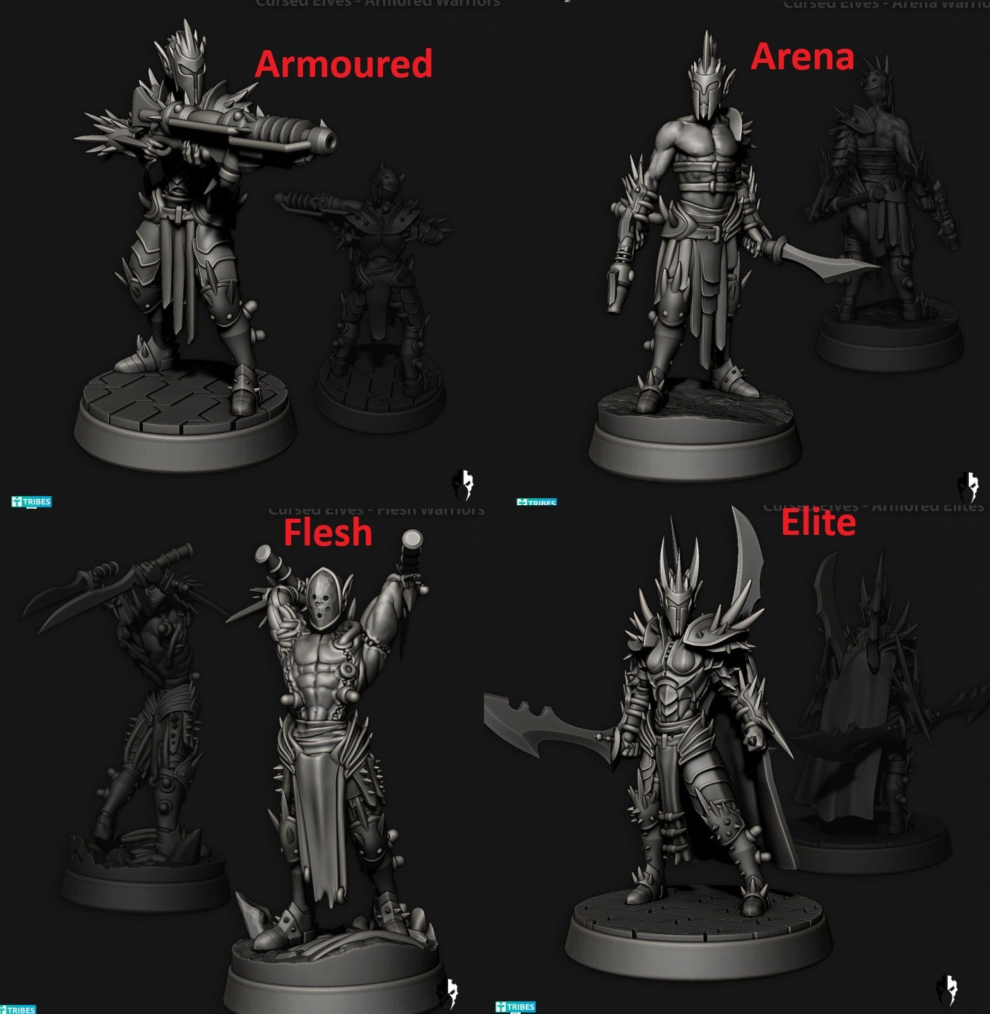 Cursed Elves Warriors | 32/28mm Heroic-Scale Sci-Fi Infantry Miniatures